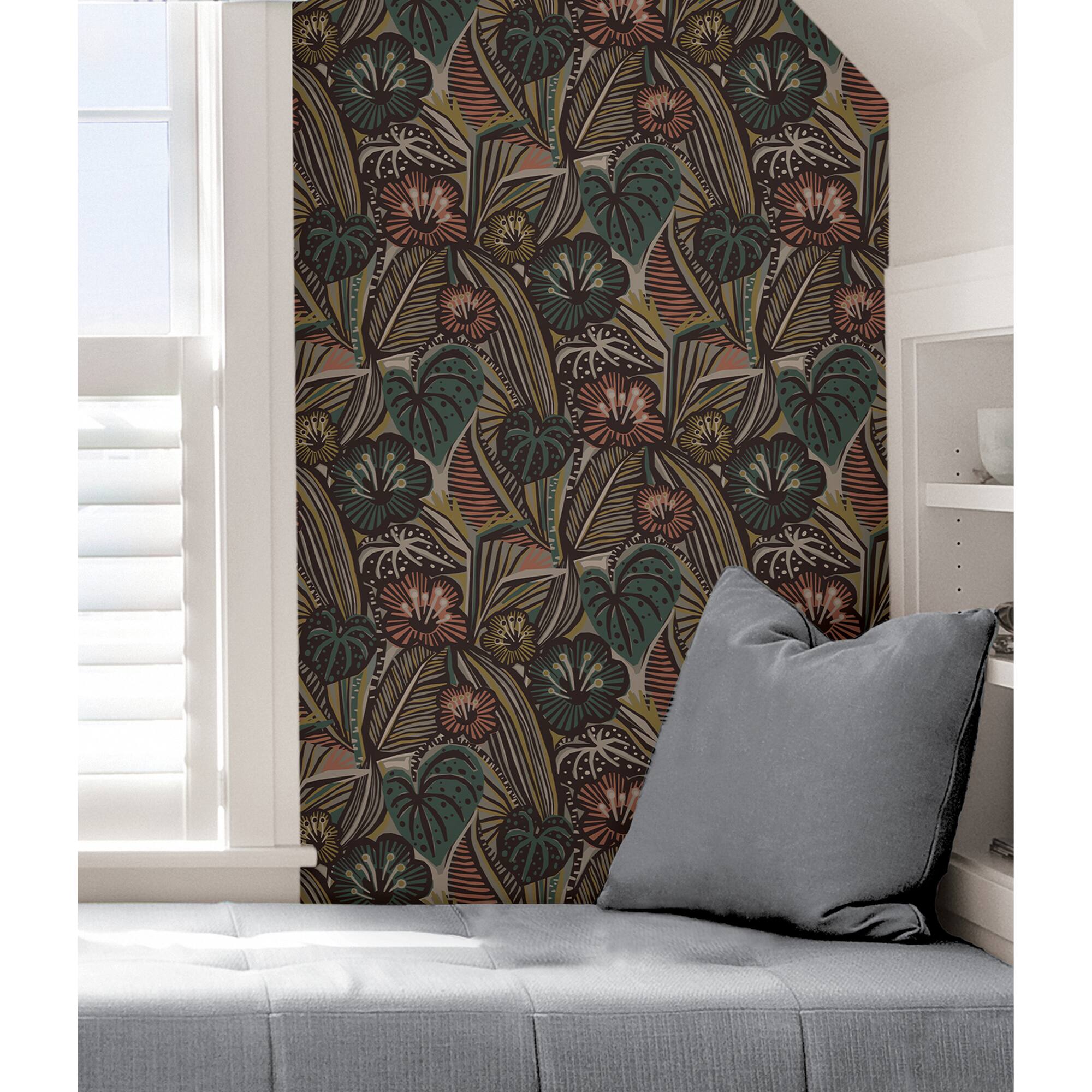 Coral Teal Lotusland Peel & Stick Wallpaper